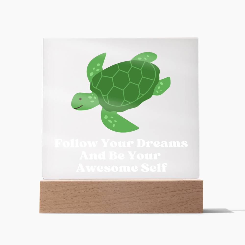 Square Night Light Plaque - Be Your Awesome Self Green Turtle