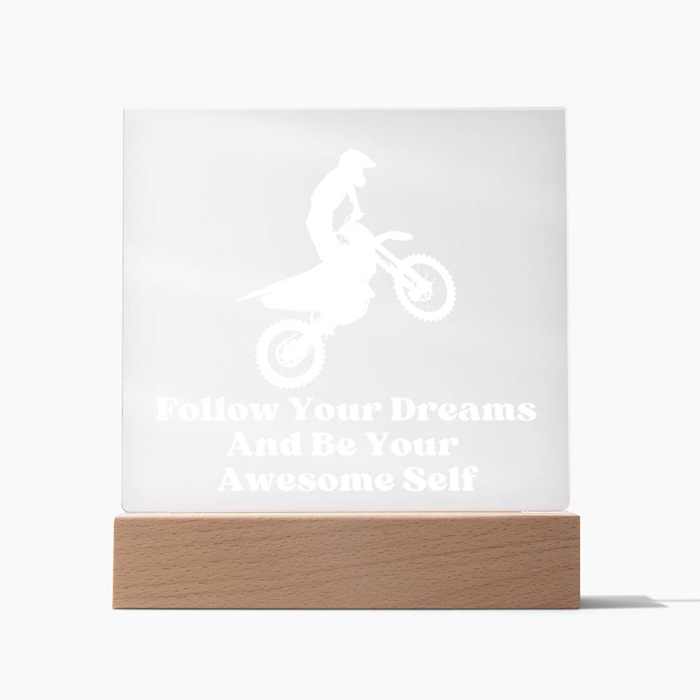 Square Night Light Plaque - Be Your Awesome Self -Dirt Bike