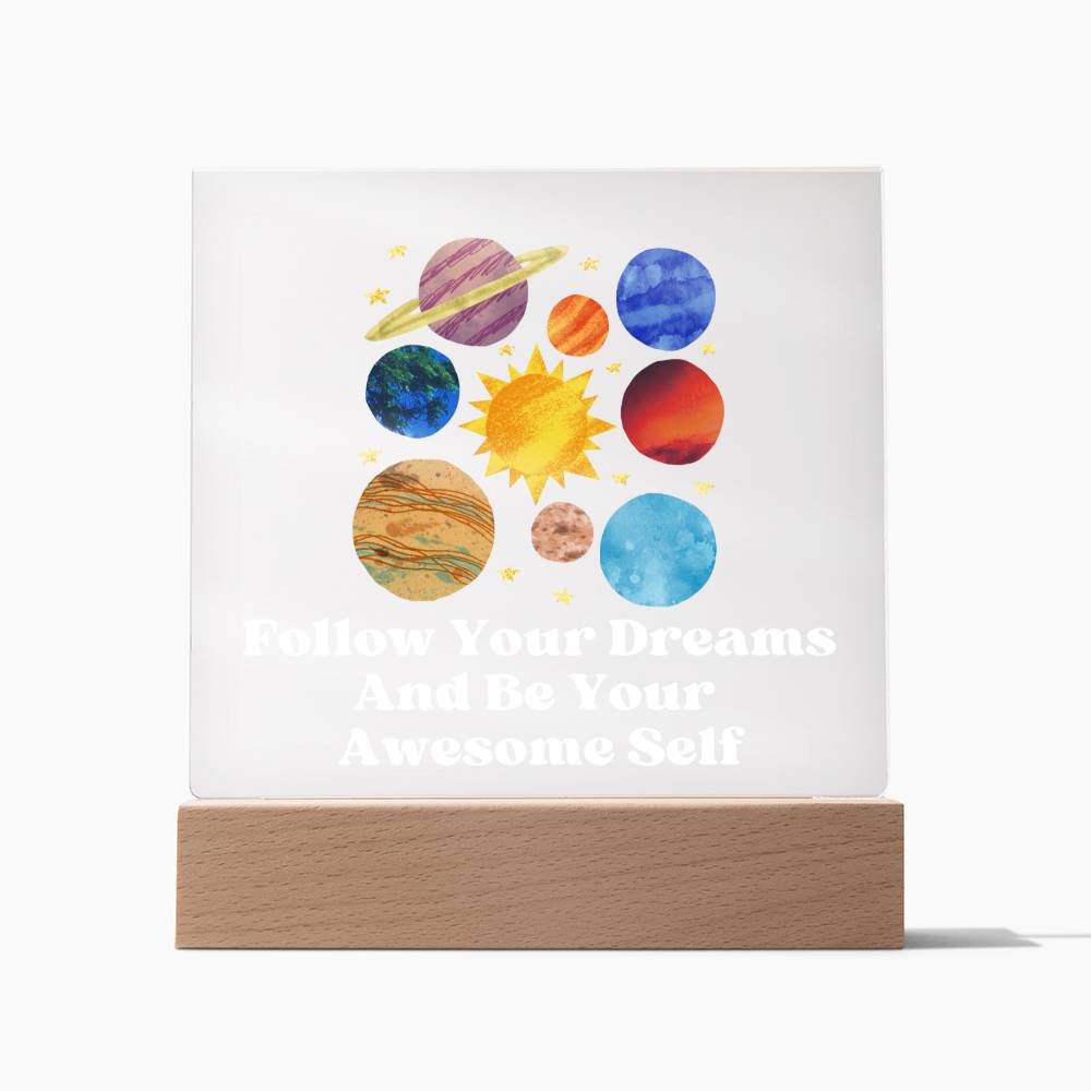 Square Night Light Plaque - Be Your Awesome Self Planets