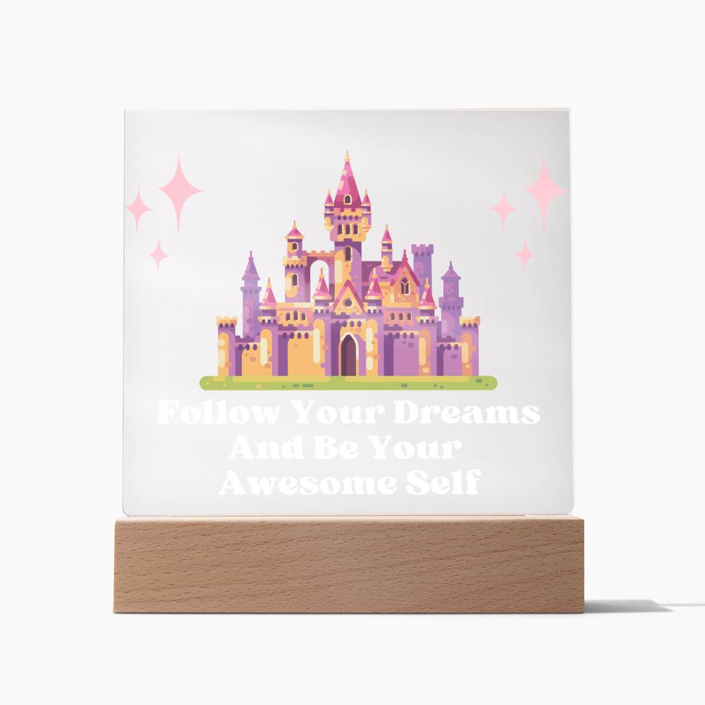 Square Night Light Plaque - Be Your Awesome Self Pink Castle