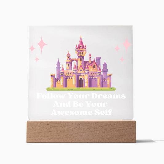 Square Night Light Plaque - Be Your Awesome Self Pink Castle