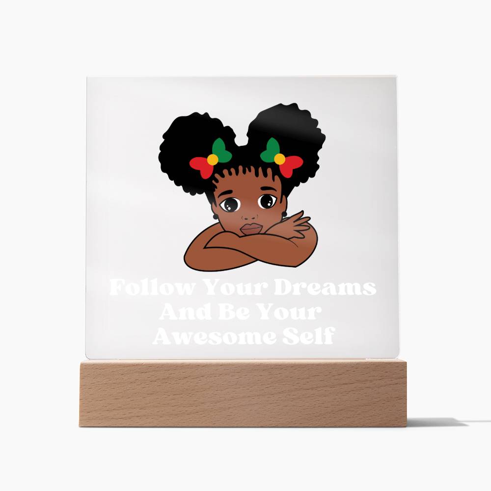Square Night Light Plaque - Be Your Awesome Self Afro Puffs Girl