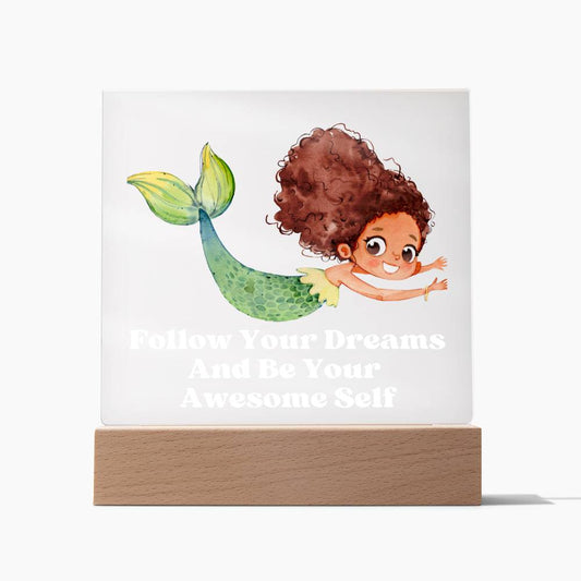 Square Night Light Plaque - Be Your Awesome Self Green Mermaid