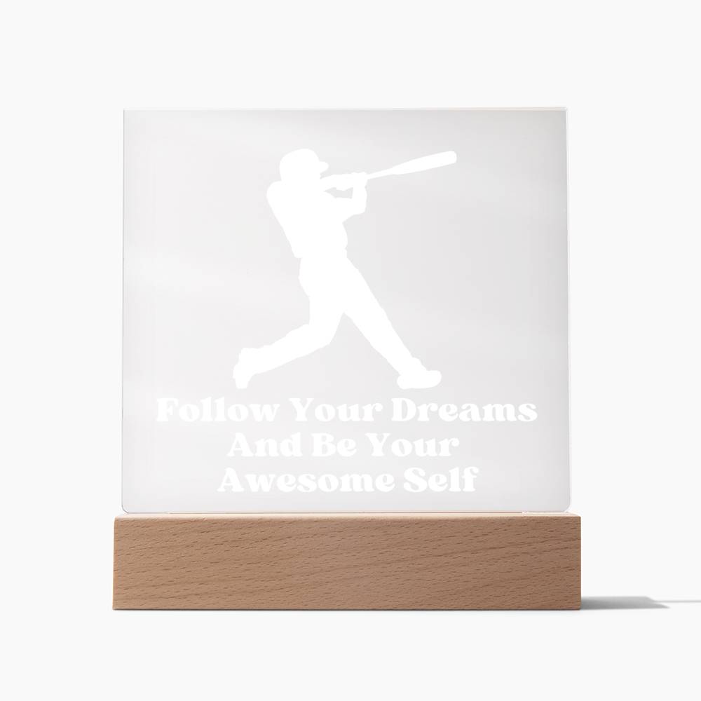Square Night Light Plaque - Be Your Awesome Self -Baseball