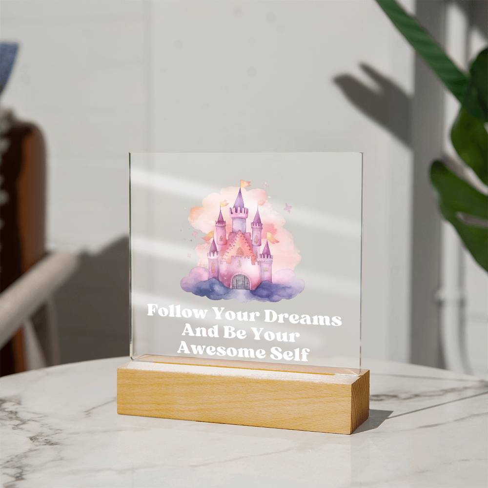 Square Night Light Plaque - Be Your Awesome Self Purple Castle