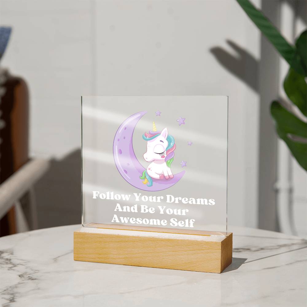 Square Night Light Plaque - Be Your Awesome Self Unicorn Moon