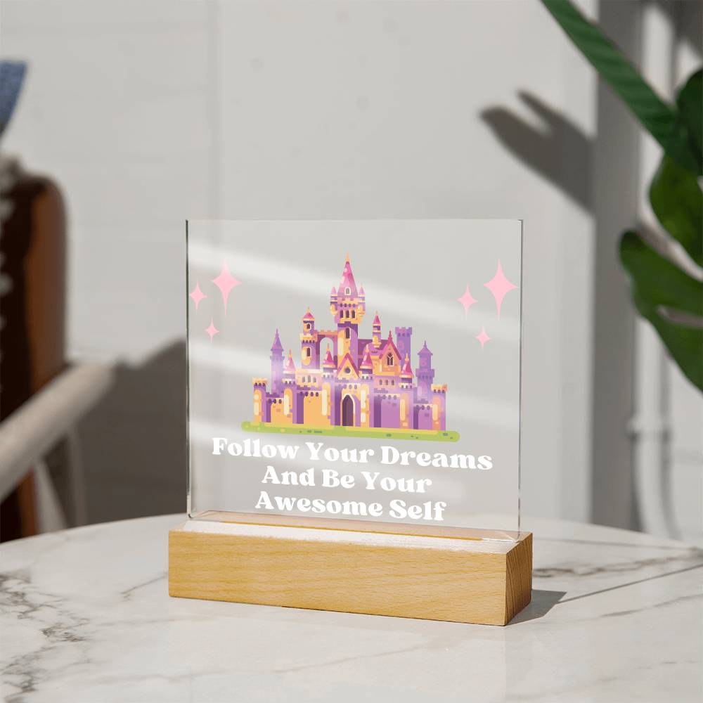 Square Night Light Plaque - Be Your Awesome Self Pink Castle