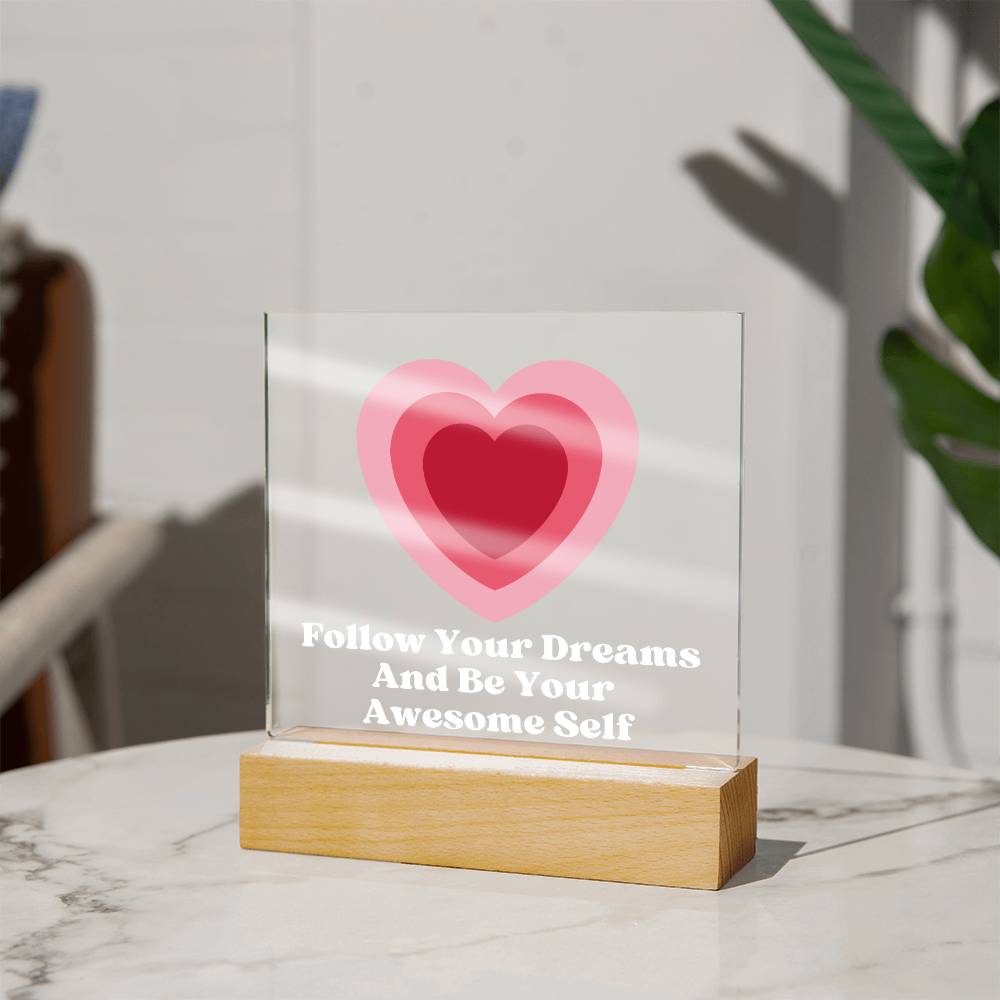 Square Night Light Plaque - Be Your Awesome Self Pink Heart