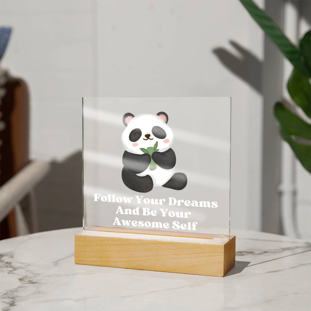 Square Night Light Plaque - Be Your Awesome Self Panda Bear