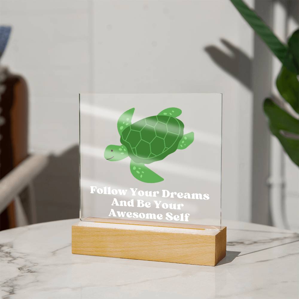 Square Night Light Plaque - Be Your Awesome Self Green Turtle