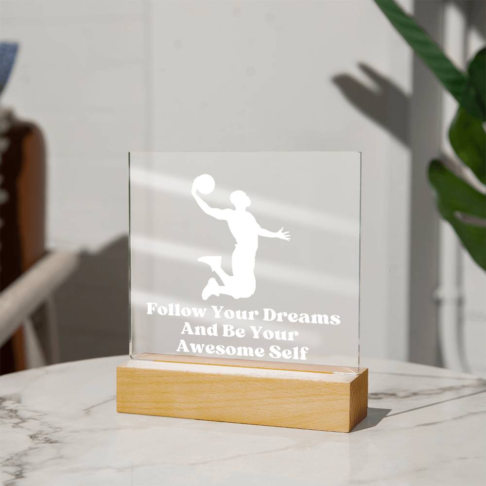 Square Night Light Plaque - Be Your Awesome Self Basketball