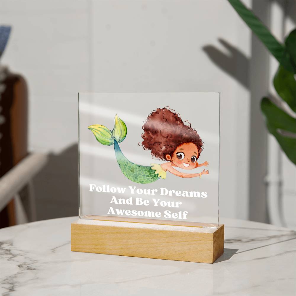 Square Night Light Plaque - Be Your Awesome Self Green Mermaid