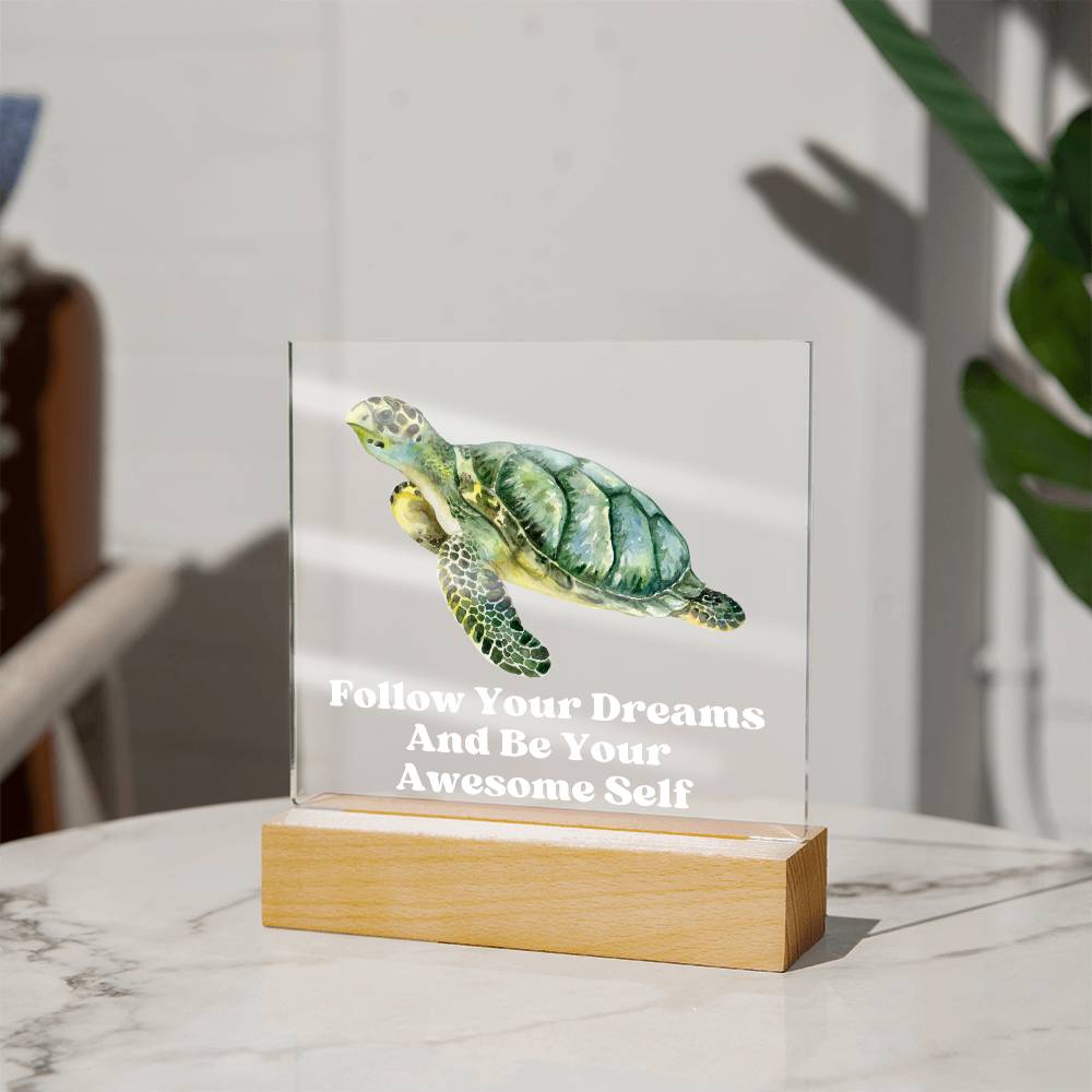 Square Night Light Plaque - Be Your Awesome Self Sea Turtle