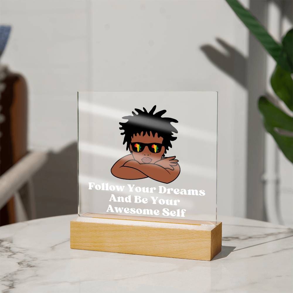 Square Night Light Plaque - Be Your Awesome Self Locks Boy