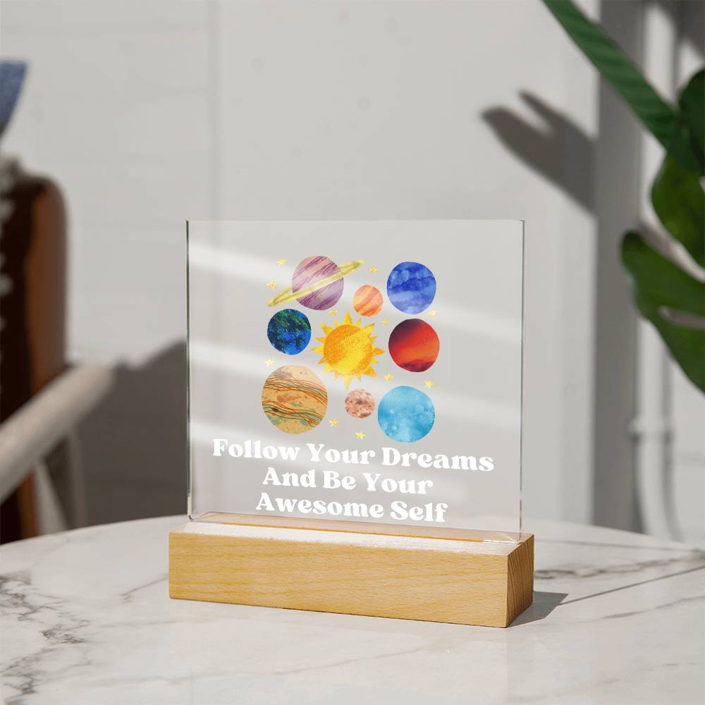 Square Night Light Plaque - Be Your Awesome Self Planets