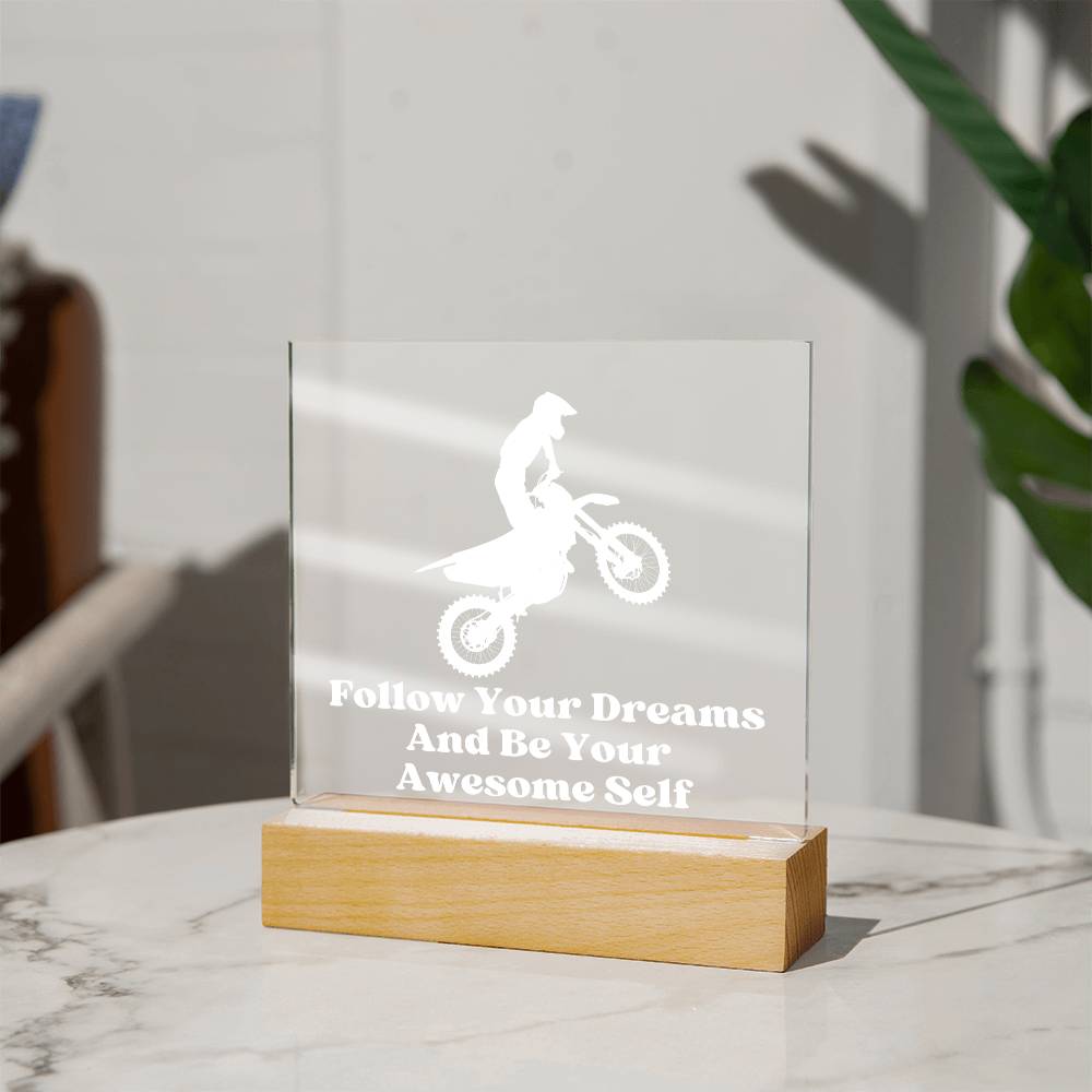 Square Night Light Plaque - Be Your Awesome Self -Dirt Bike
