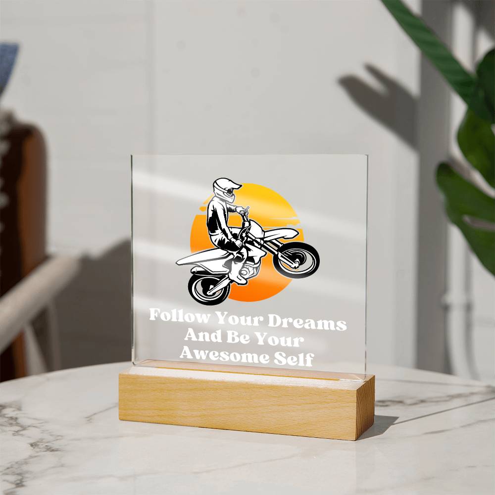 Square Night Light Plaque - Be Your Awesome Self -Sunset Dirt Bike
