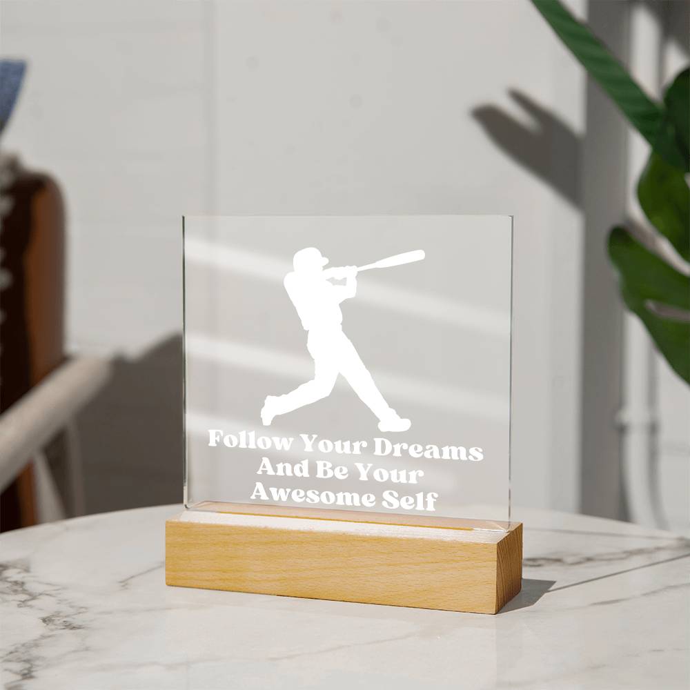 Square Night Light Plaque - Be Your Awesome Self -Baseball