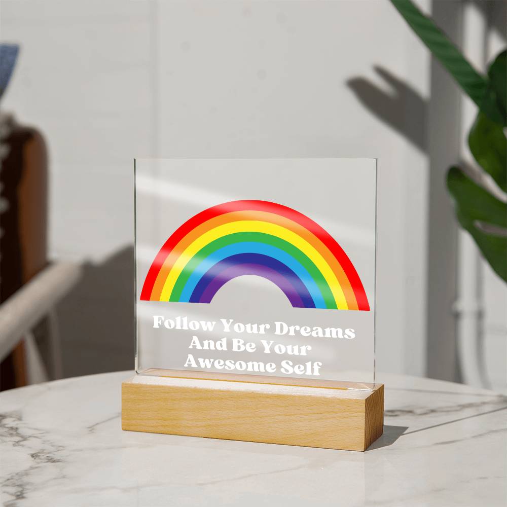 Square Night Light Plaque - Be Your Awesome Self Rainbow