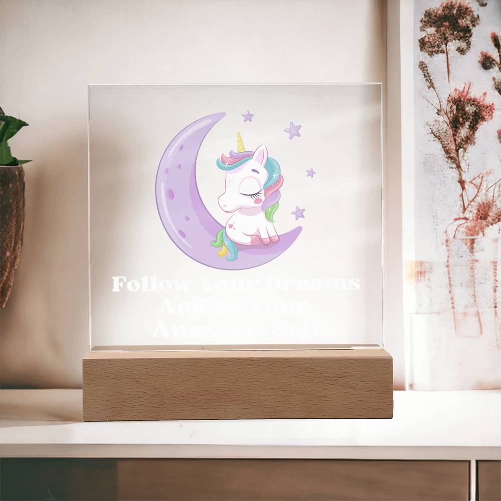 Square Night Light Plaque - Be Your Awesome Self Unicorn Moon