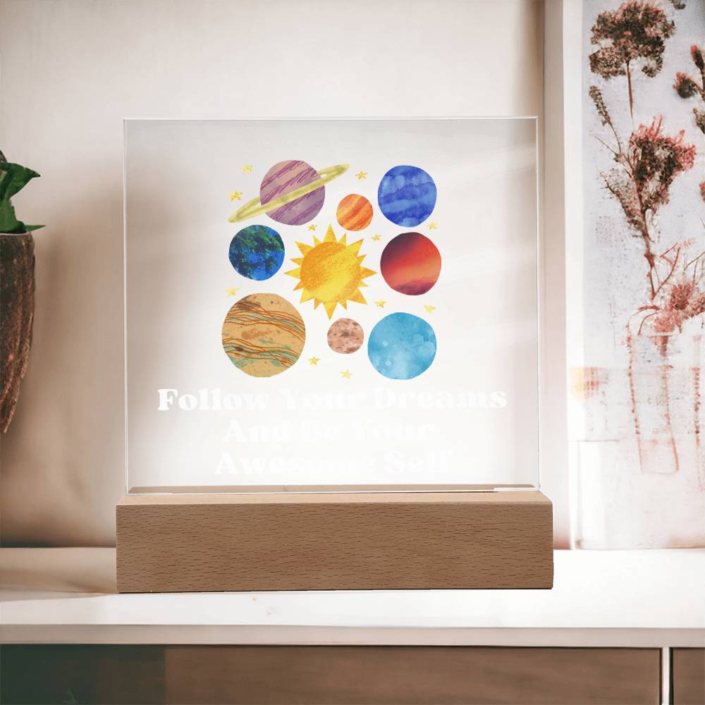 Square Night Light Plaque - Be Your Awesome Self Planets