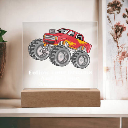 Square Night Light Plaque - Be Your Awesome Self Red Monster Truck