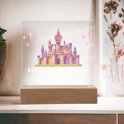 Square Night Light Plaque - Be Your Awesome Self Pink Castle