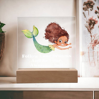 Square Night Light Plaque - Be Your Awesome Self Green Mermaid