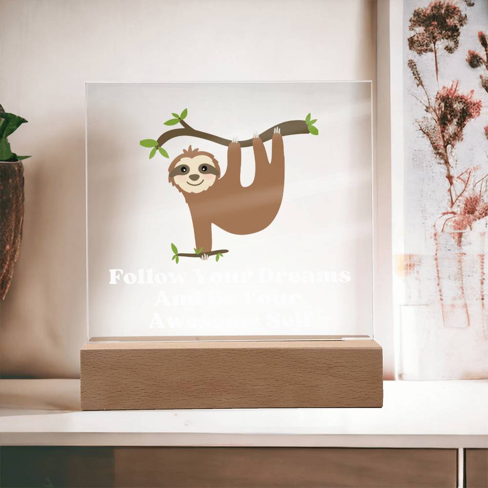 Square Night Light Plaque - Be Your Awesome Self Sloth