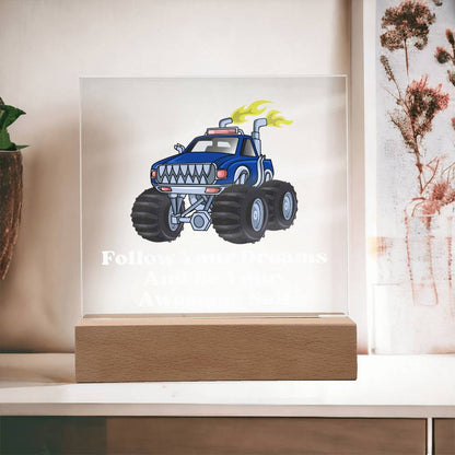 Square Night Light Plaque - Be Your Awesome Self Blue Monster Truck