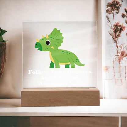 Square Night Light Plaque - Be Your Awesome Self Green Dinosaur