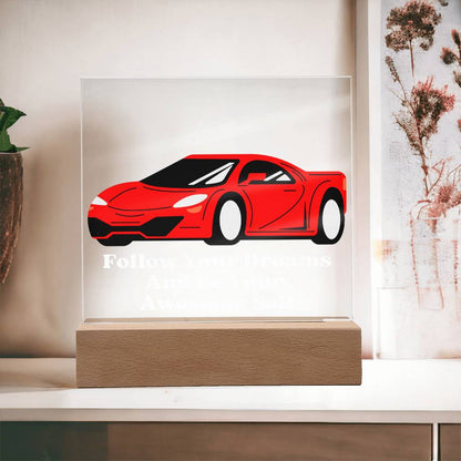 Square Night Light Plaque - Be Your Awesome Self Red Sports Car