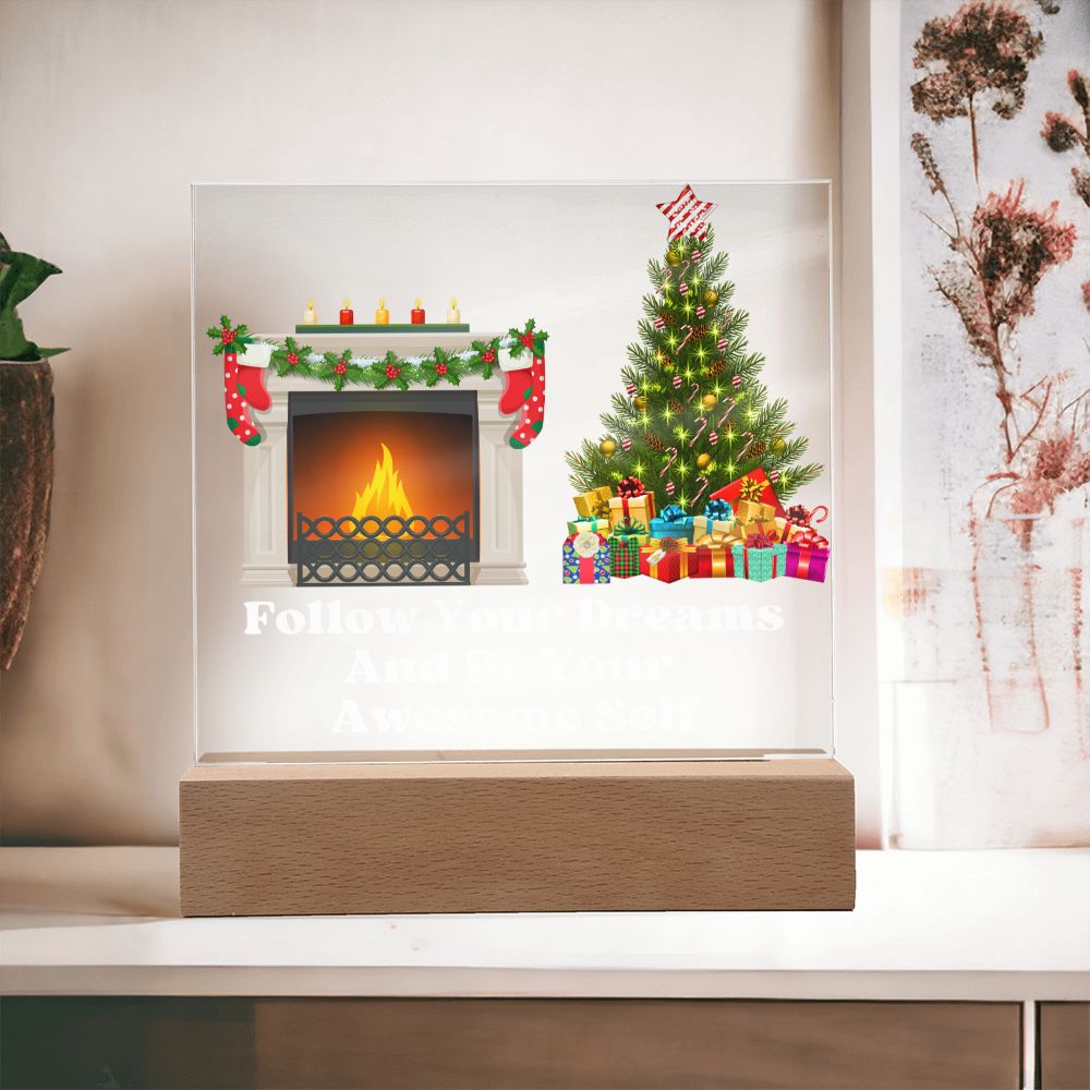 Night Light Plaque- Fireplace & Christmas Tree