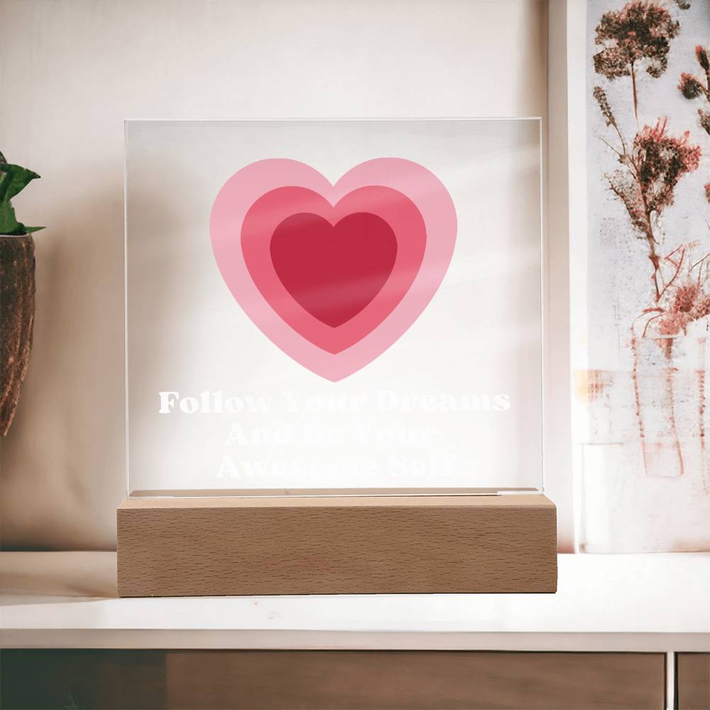 Square Night Light Plaque - Be Your Awesome Self Pink Heart