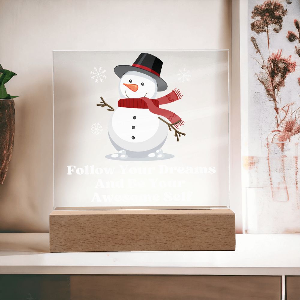 Night Light Plaque- Snowman Red Scarf
