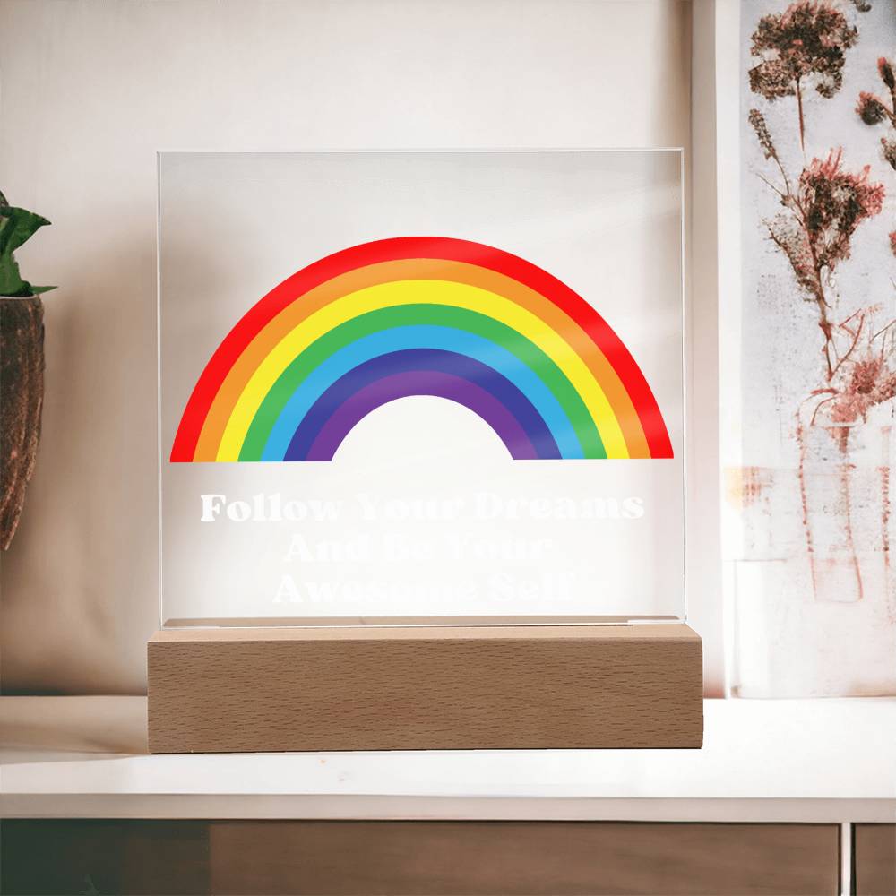 Square Night Light Plaque - Be Your Awesome Self Rainbow