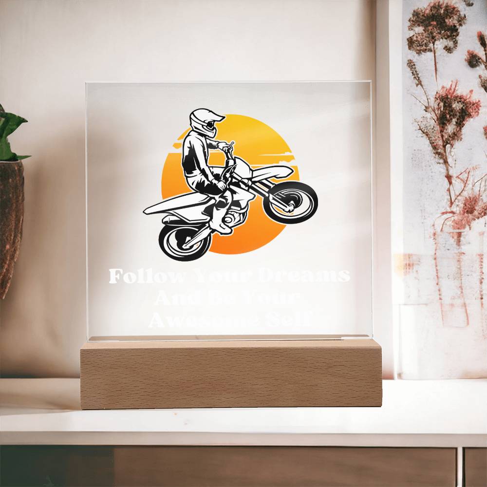 Square Night Light Plaque - Be Your Awesome Self -Sunset Dirt Bike