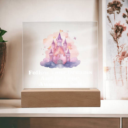 Square Night Light Plaque - Be Your Awesome Self Purple Castle