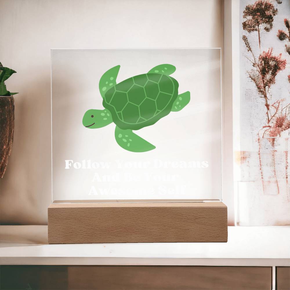 Square Night Light Plaque - Be Your Awesome Self Green Turtle