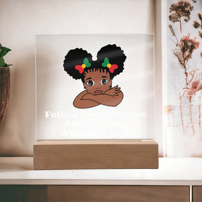 Square Night Light Plaque - Be Your Awesome Self Afro Puffs Girl