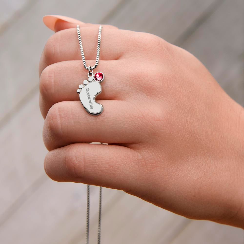 New Mom Baby Feet Birthstone Necklace