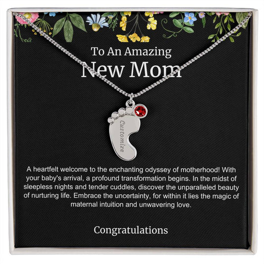 Personalized To An Amazing New Mom Baby Feet Birthstone Necklace