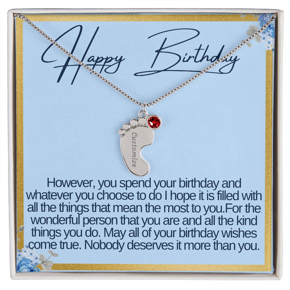 Happy Birthday Custom Baby Feet Necklace