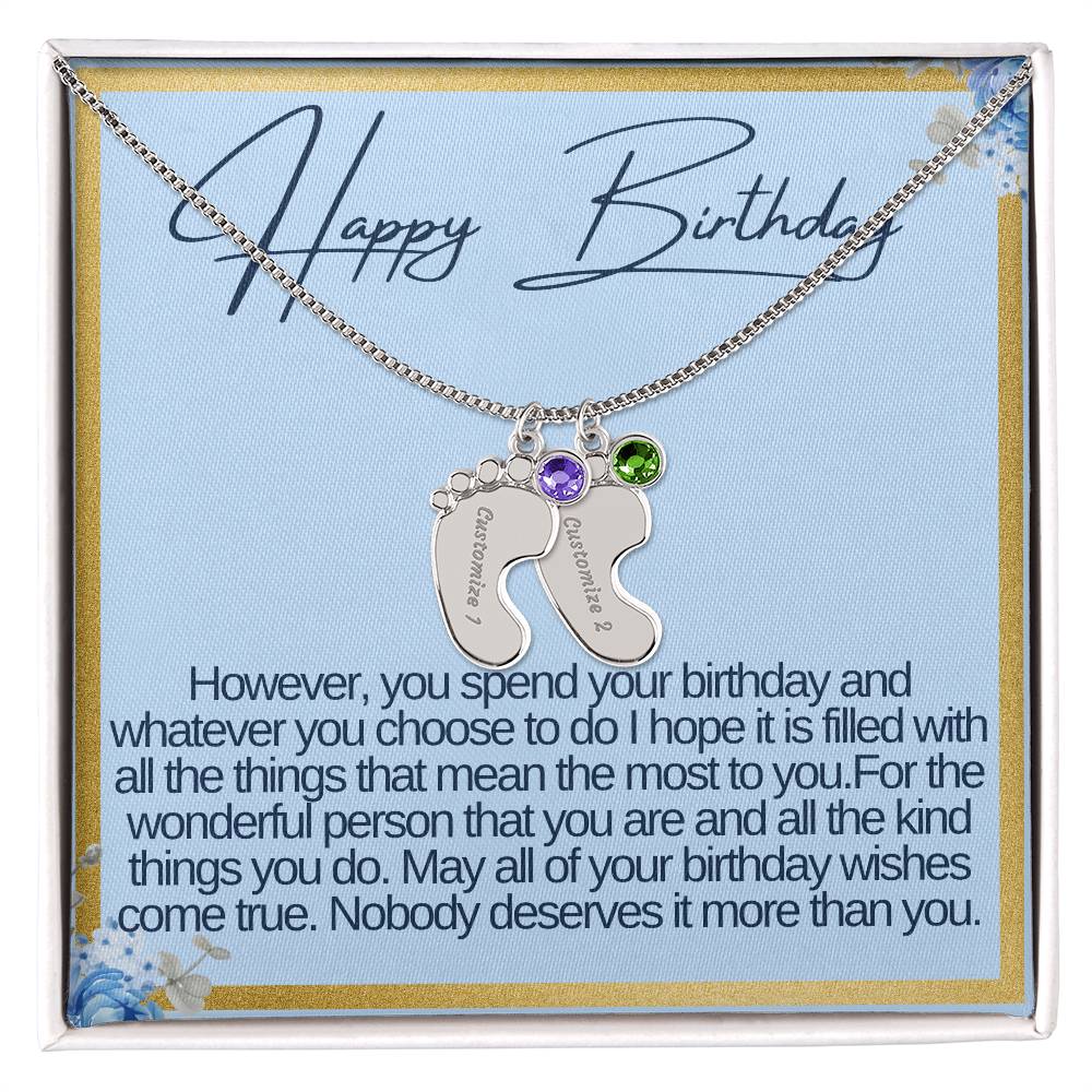 Happy Birthday Custom Baby Feet Necklace