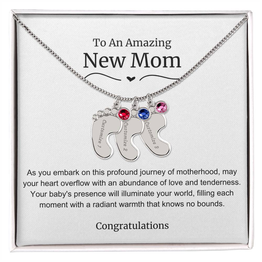 New Mom Baby Feet Birthstone Necklace