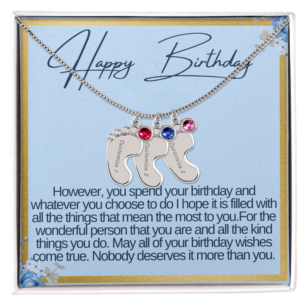 Happy Birthday Custom Baby Feet Necklace