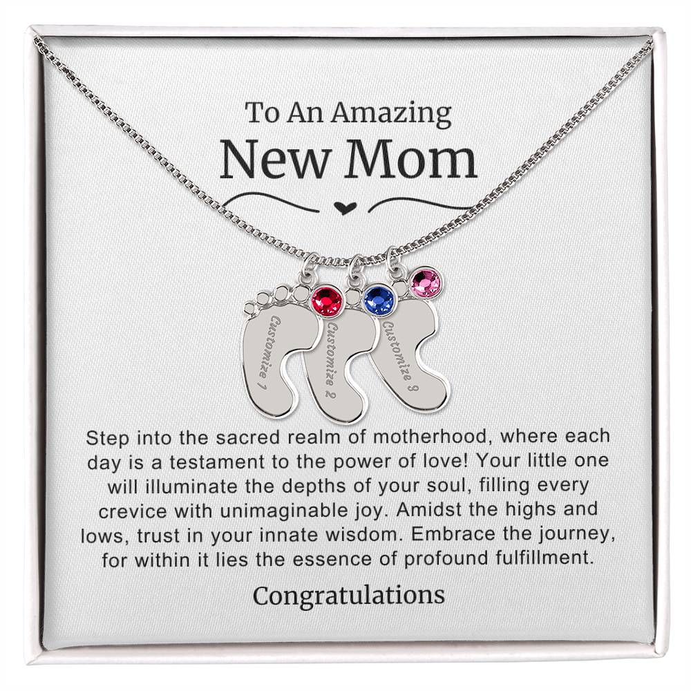 New Mom Baby Feet Birthstone Necklace