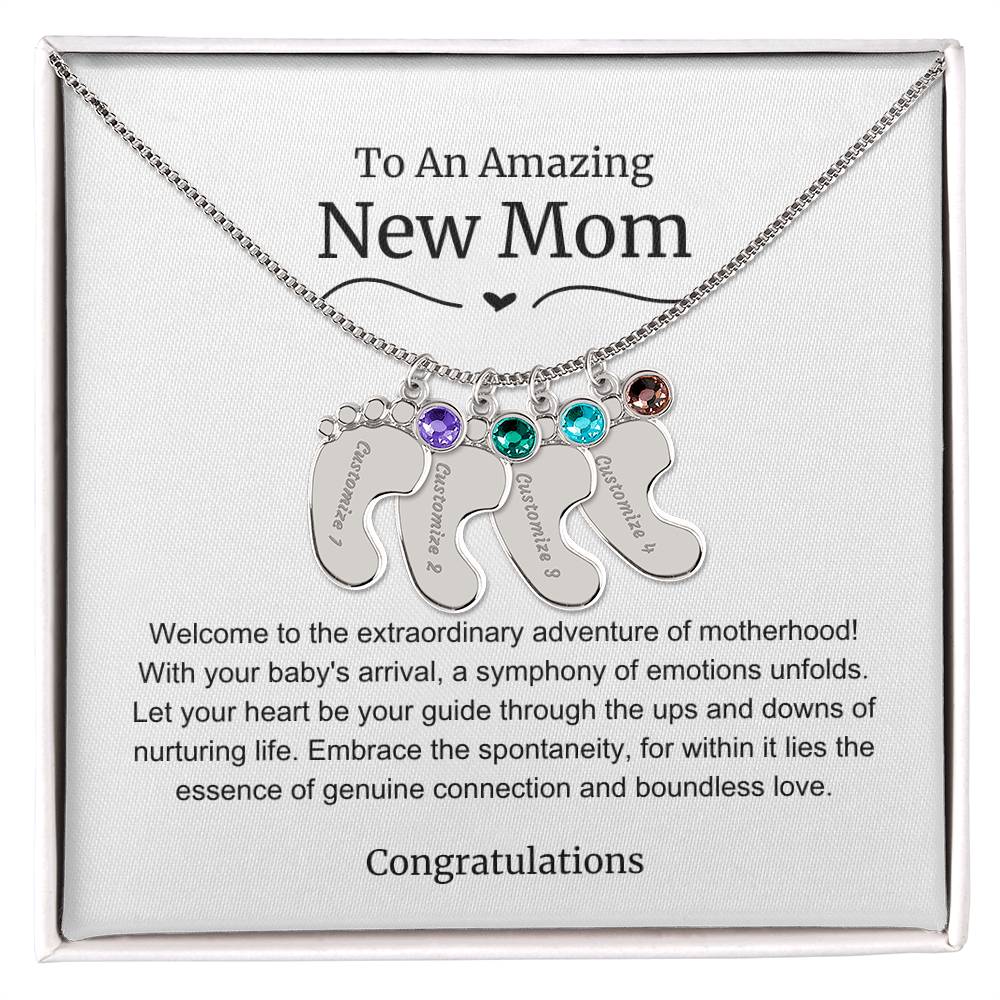 New Mom Baby Feet Birthstone Necklace