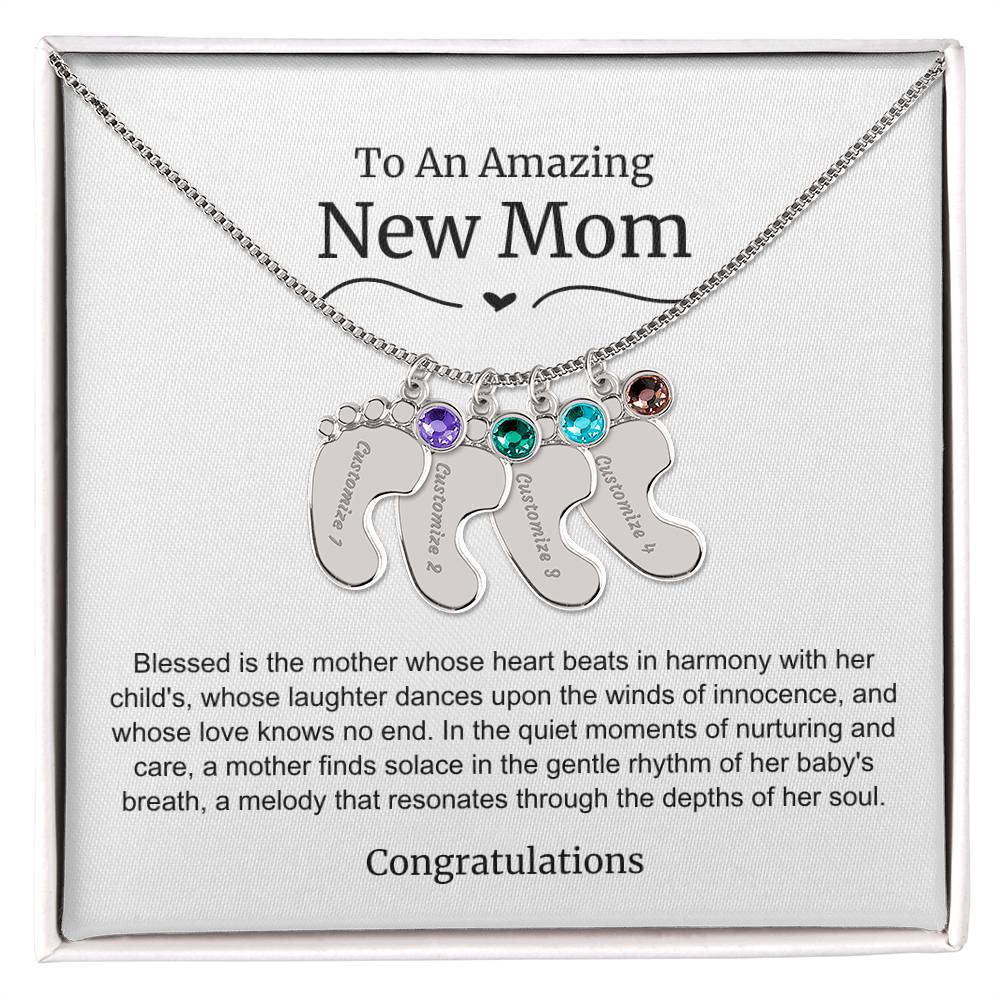 New Mom Baby Feet Birthstone Necklace