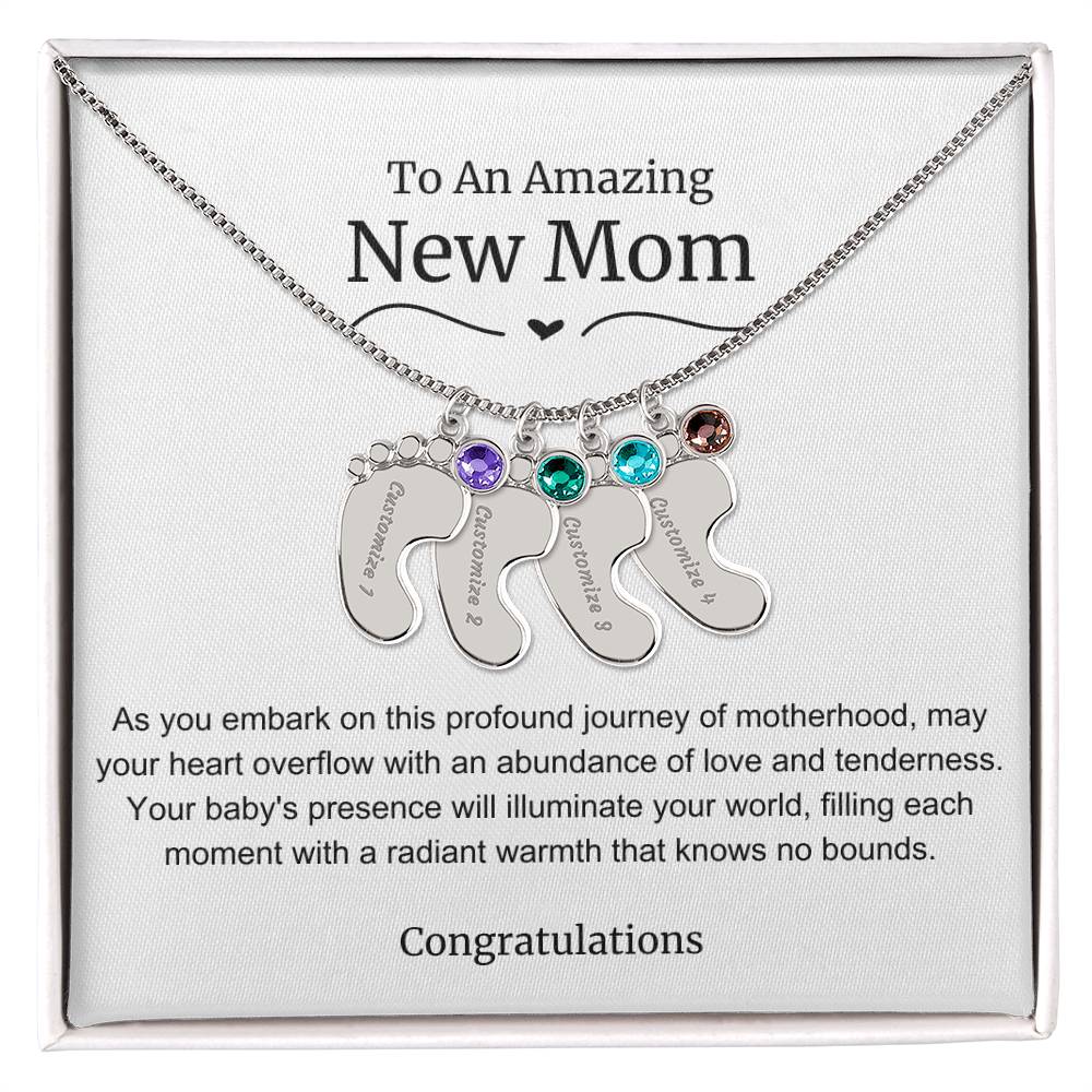 New Mom Baby Feet Birthstone Necklace